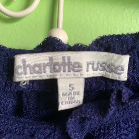 Navy Blue romper with embroidered white flowers - Picture 3 of 4